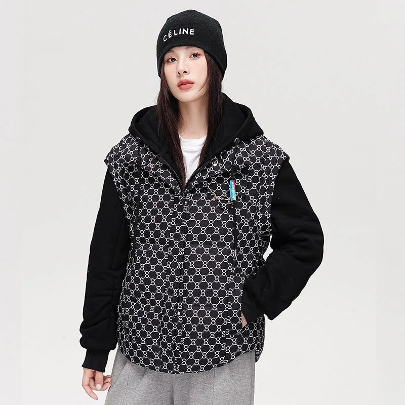 Women White Duck Down Jacket Winter Coat Female Fake Two Pieces Warm Thick Parkas Short Hooded Outwear Loose Large Size Overcoat