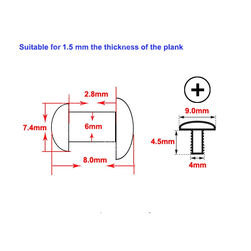 2.8mm x 6mm Chicago Screws Black for 1.5mm (0.06") thickness kydex Thermoplastic plank