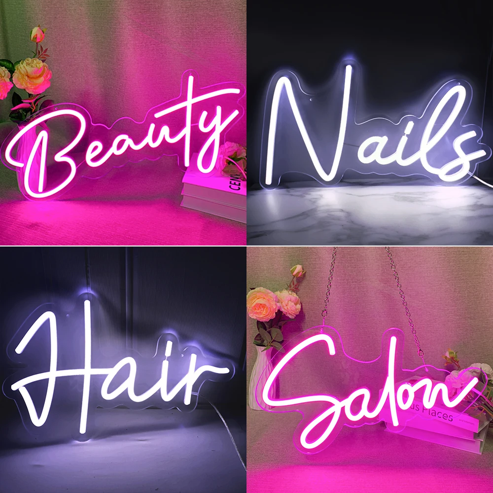 Custom Led Flex Neon Sign Beauty Salon Hair Nails Open Visual Art Bar Pub Club Wall Decor Hanging Flexible Lightin 5V USB Power