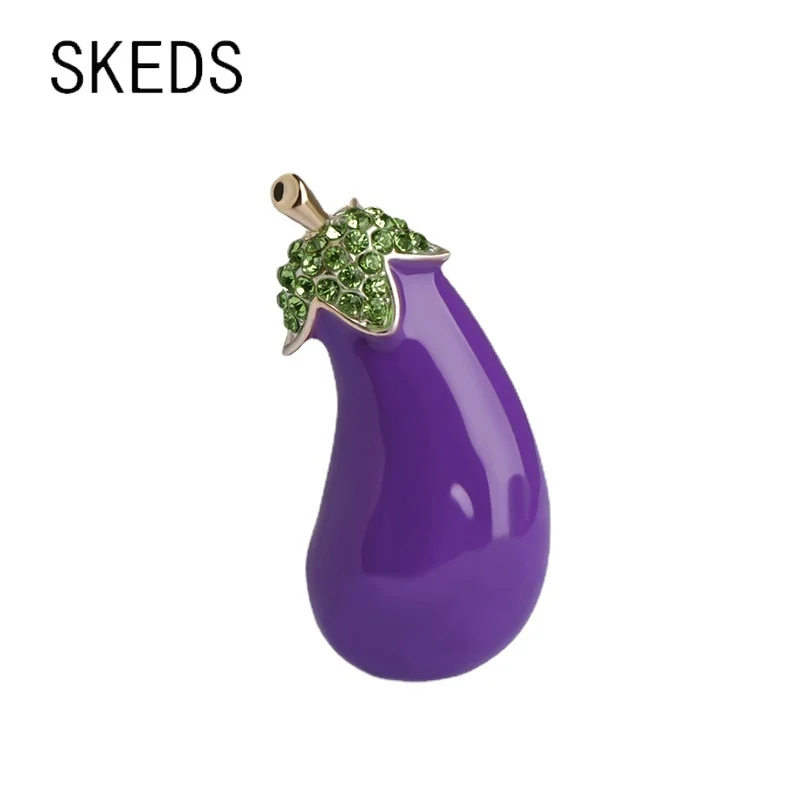 SKEDS Cute Kids Women Eggplant Alloy Enamel Brooches For Women Vegetables Suit Scarf Collar Children Gift Brooch Pin Bag Jewelry