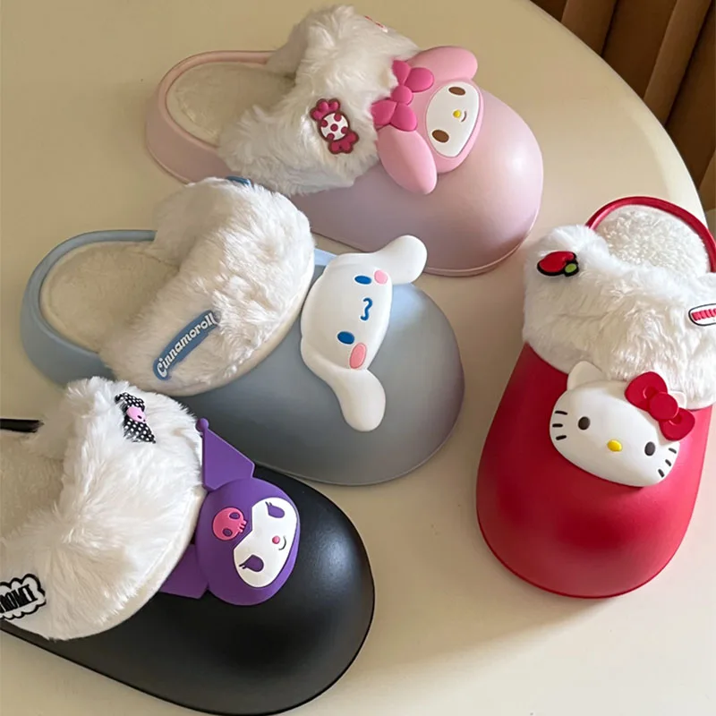 

Kawaii Sanrioed Anime New Hellokittyed My Melody Cinnamoroll Indoor Home Warm Cotton Slippers Cute Cartoon Velvet Slippers