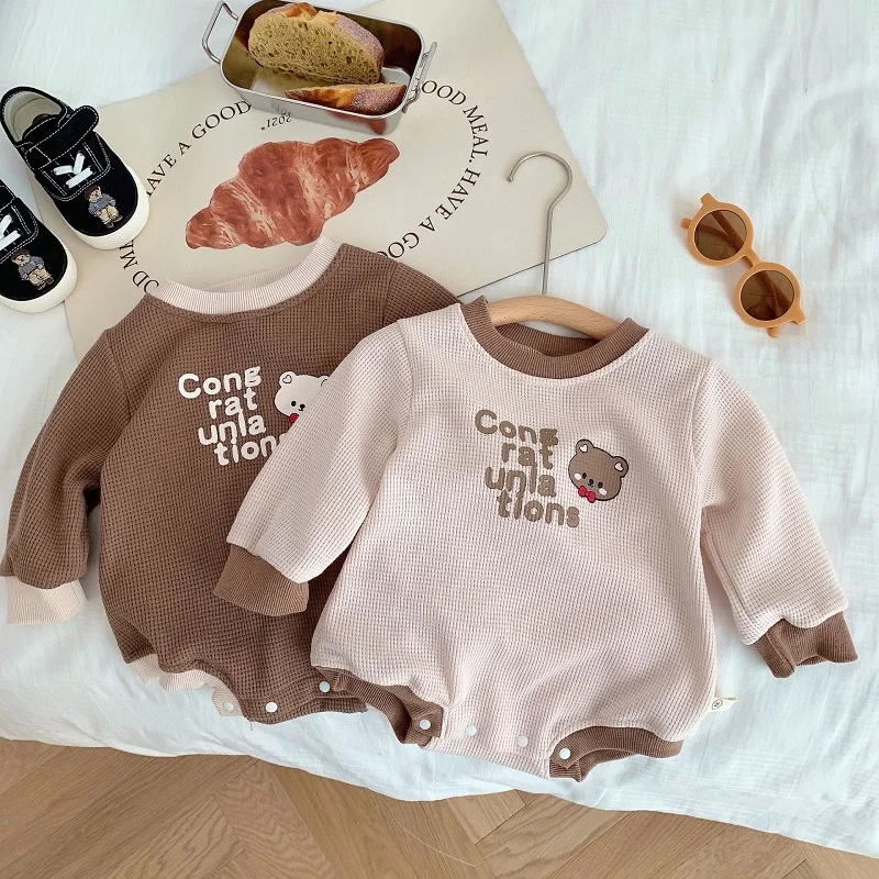 

Baby Bear Romper 2023 Spring Newborn Boy Girl Long Sleeve Cartoon Pattern Cotton Bodysuit Jumpsuit Outfits Infant Clothes 0-24M