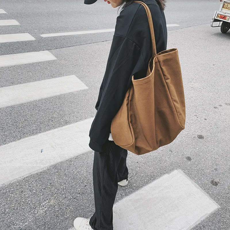 Women Casual Canvas Shoulder Bags Female Eco Cloth Handbag Tote Reusable Foldable Shopping Bag Cotton Large Capacity Books Pouch