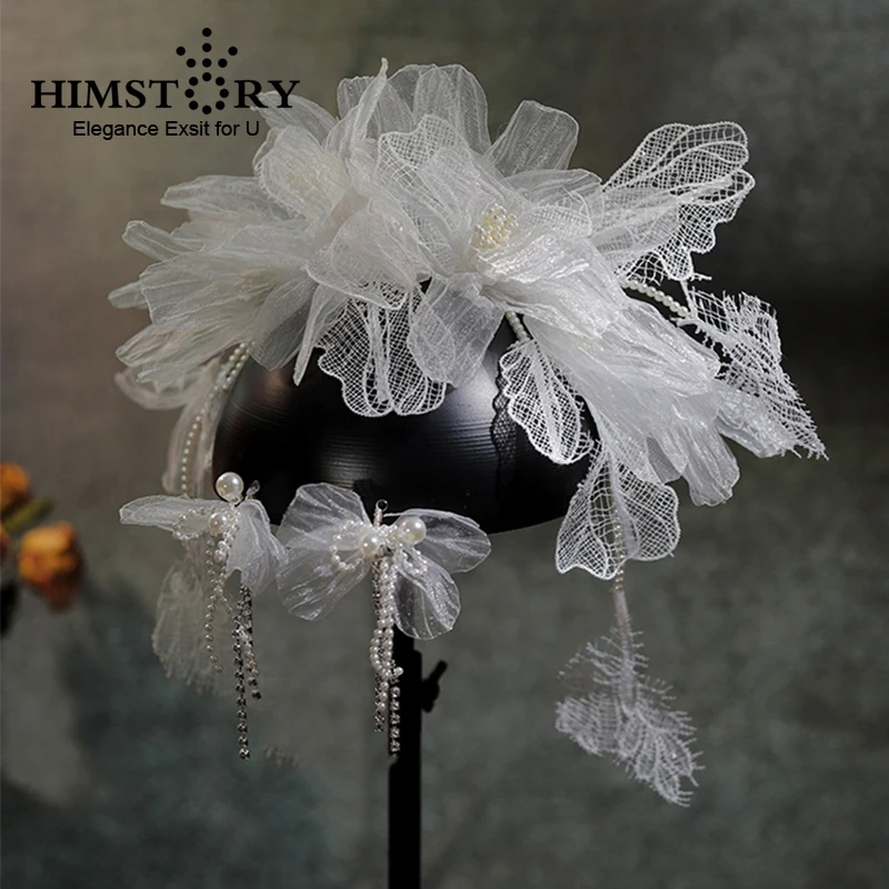 Himstory White Mesh Flower Accessori Da Sposa Princess Girls Bride Lace Forcine Gioielli