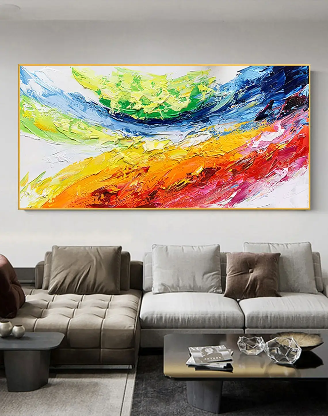 

Abstract Color Splash Oil Painting on Canvas Large Rainbow Colorful Textured Impasto Acrylic Painting Modern Wall Art Decoration