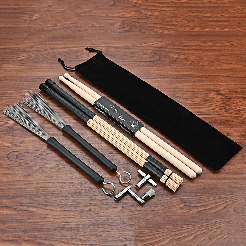 Drum Rod Sticks Set Wire Brushes Percussion Instrument Accessories 5A Maple Wood