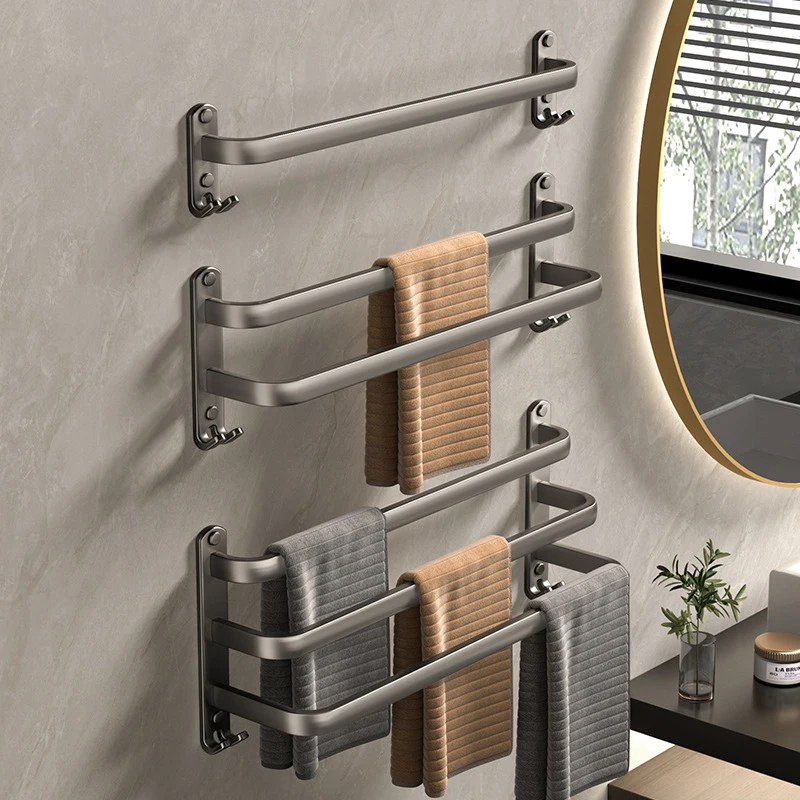 Wall Mounted Aluminum Towel Hanger, Titular do banheiro com espaço adesivo, Multicamadas Toalha Bar, Acessórios do banheiro, 50cm