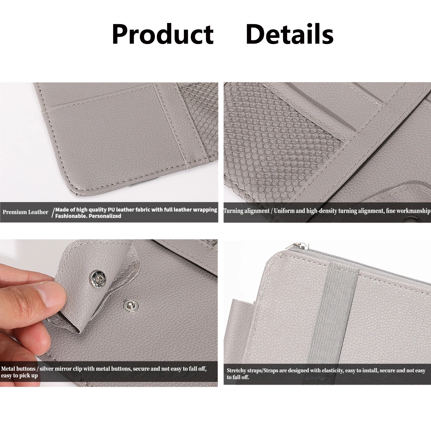 Car Sun Visor Organizer Sunshade Storage Bag PU Leather Multi-Pocket Net Zipper Car Sun Visor Organizer Sunglasses Holder for Car Interior Accessories