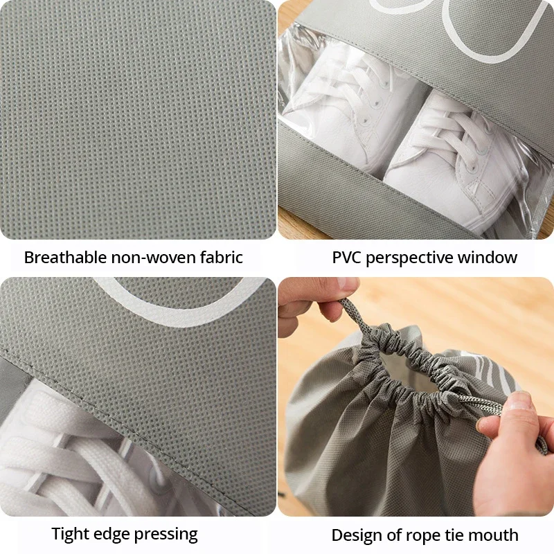 5pcs/set Shoe Storage Bag With Thickened Non-woven Fabric Strap Mouth Large Capacity Travel Waterproof Shoe Bag Moistureproof 5