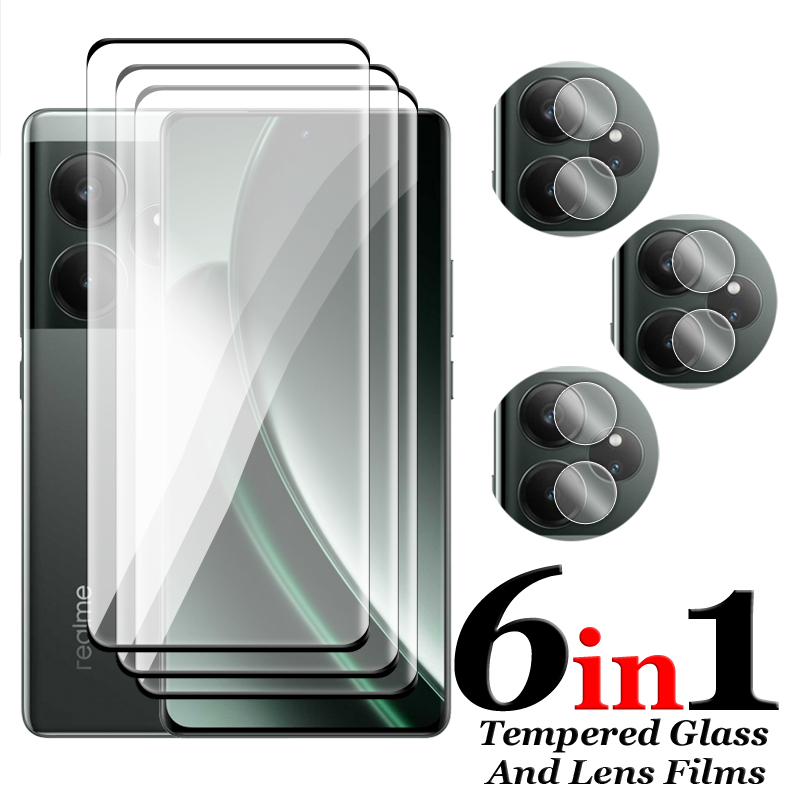 6in1 For Realme GT 6 Glass For Realme GT 6T Tempered Glass 6.78 inch 3D Curved Full Cover Screen Protector For Realme GT 6