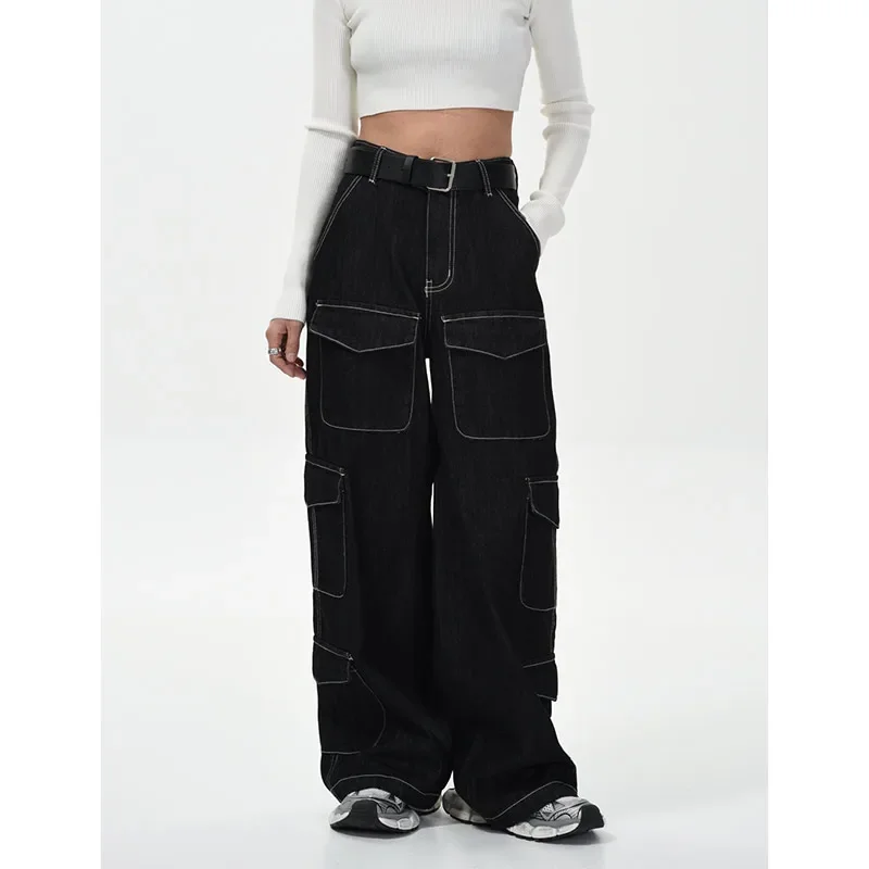 

E-girl Women Black Jeans Vintage Fashion High Waisted Y2K Streetwear Wide Leg Jean Female Trouser 2024 Hip Hop Baggy Denim Pants