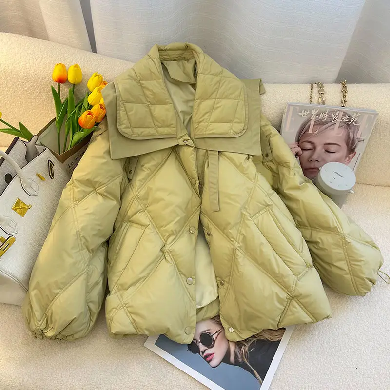 

Green Yellow Padded Puffer cotton Jacket Winter Coat Women's Parkas Winter Clothes New Doll Collar Collar Loose bubble Jackets