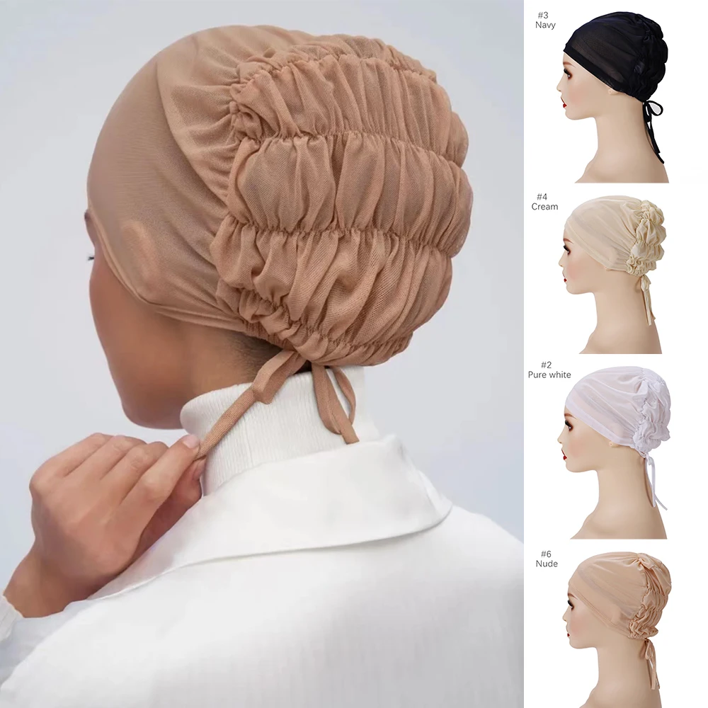 

Thin Muslim Underscarf Bonnet Summer HeadCover Breathable Instant Mesh Bonnet Hijabs Cap Muslim Scarf Turbans Head Islamic Ready