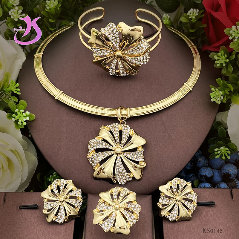 

Ювелирные наборы для женщин, бразильские ювелирные изделия золотого цвета с подвеской, серьгами, кольцом, браслетом