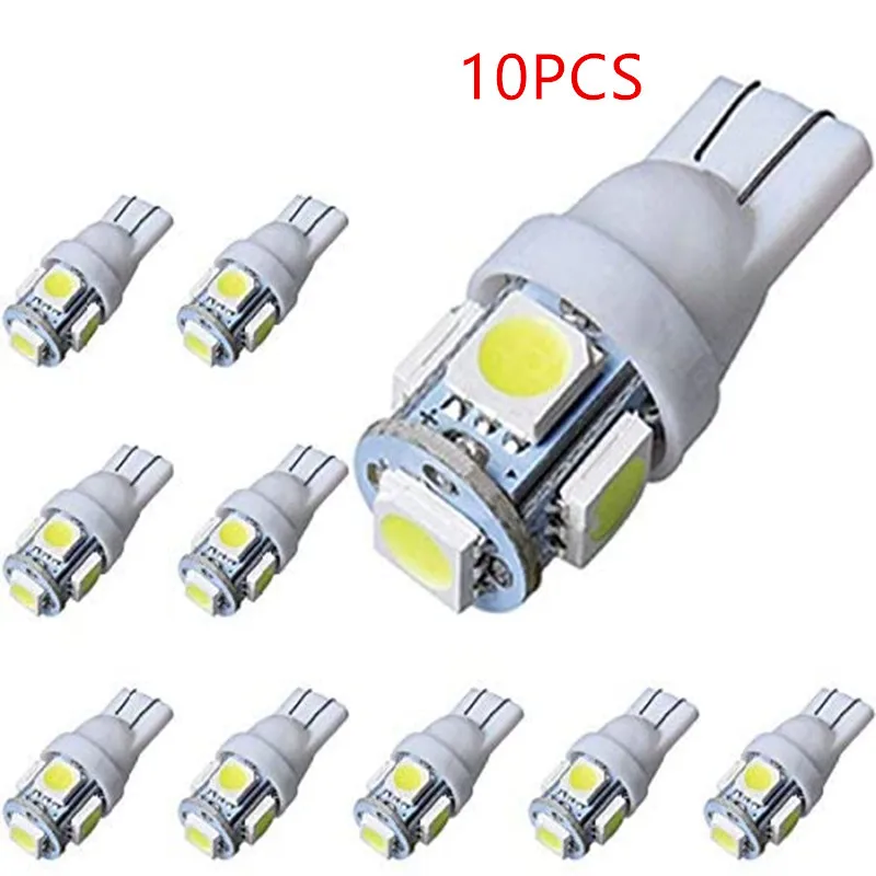 

10Pcs Car Auto T10 194 168 W5W 5 SMD 5050 5SMD LED 194 168 Reading Lights Luggage Compartment Light Car Door Light White DC 12V
