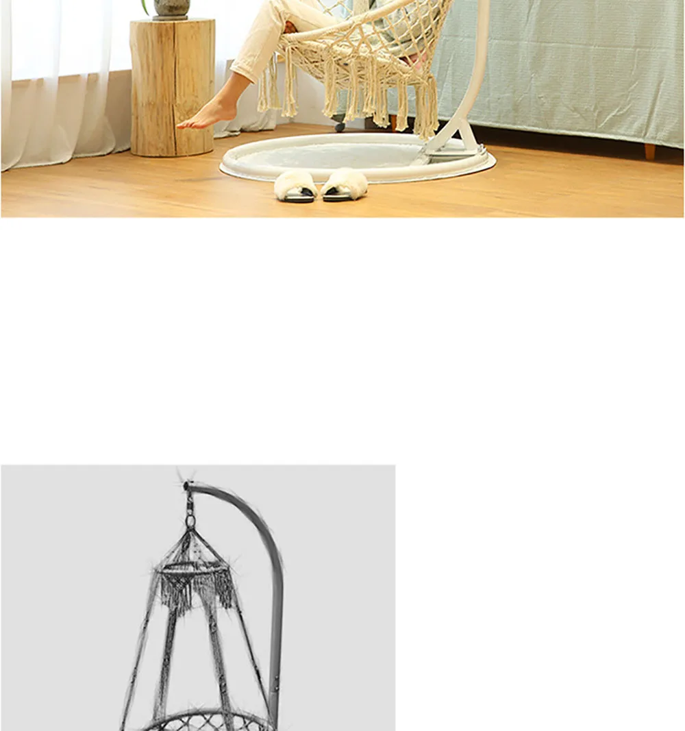 Description Picture 4 of itemCamping Hammock Triangle Outdoors Indoor Swimming Pool Reticular Network Hanging Basket Woven Hemp Rope Swing Tassel