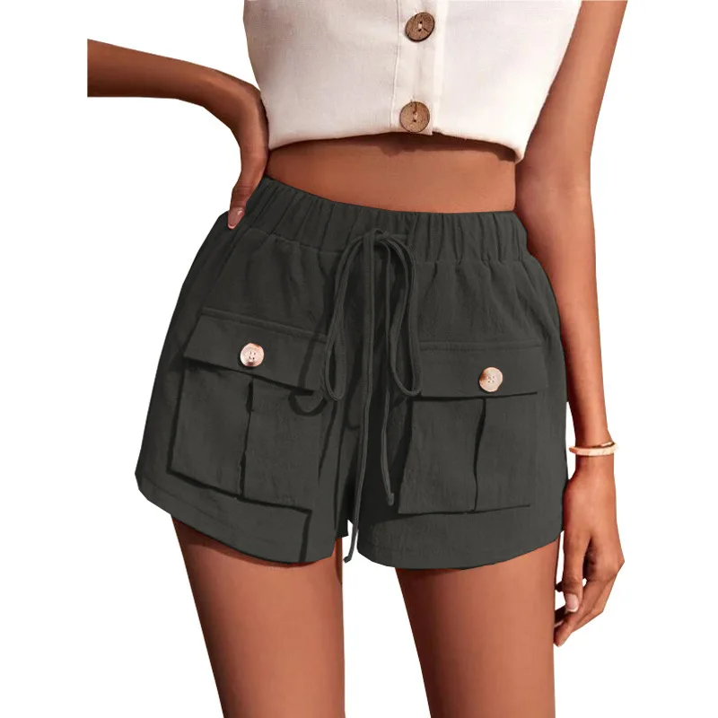 Women Tie Shorts Beach Mid Waist Ladies Sports Quick-Drying Running Fitness Yoga Casual Cargo Pocket Drawstring Straight Pant