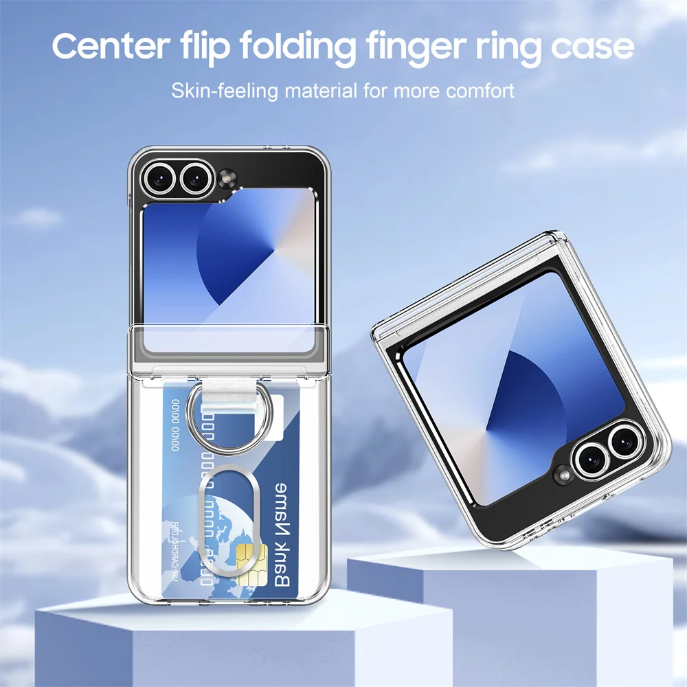 Luxury Wallet Clip Flip Slot Card Case with Finger Ring and Shockproof PC Back Cover