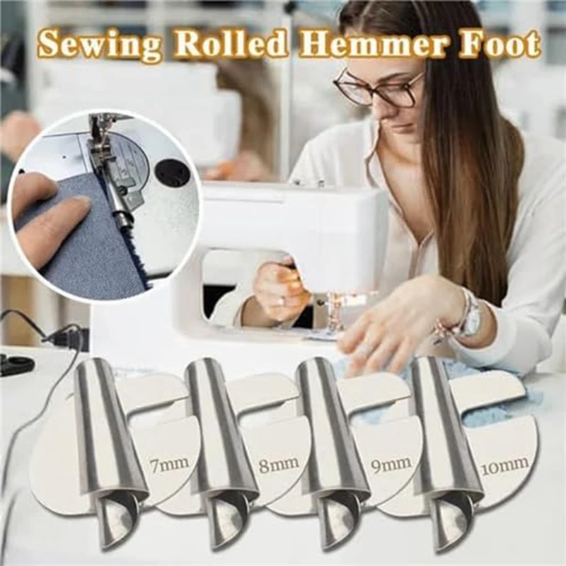 8Pcs Universal Sewing Rolled Hemmer Foot, 3-10Mm Rolled-Hem Presser Foot, Sewing Machine Wide Rolled-Hem Presser Foot