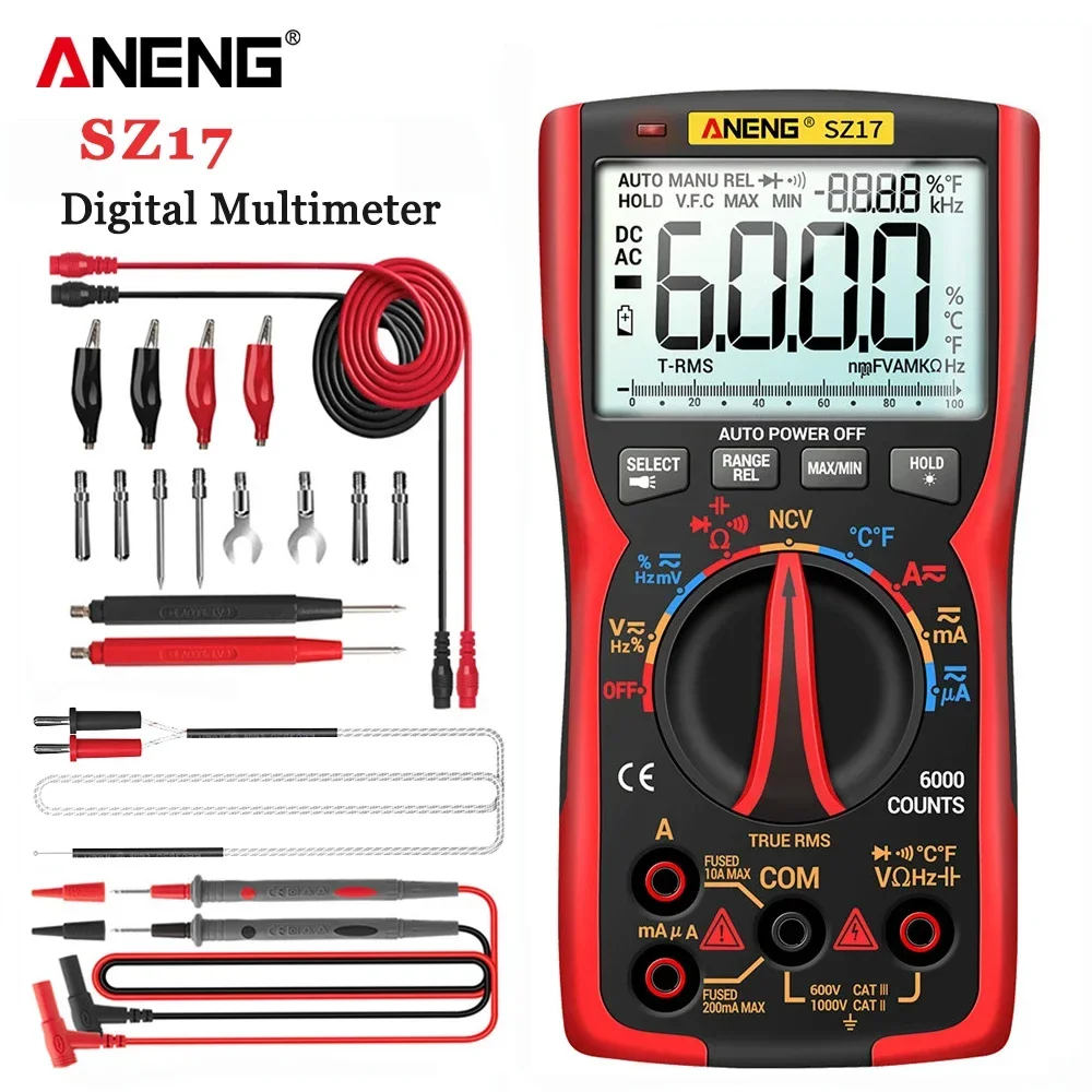 ANENG SZ17 DIY Transistor Capacitor NCV Detector Lcr Meter Digital Multimeter 6000 Professional True RMS AC/DC Analog Tester