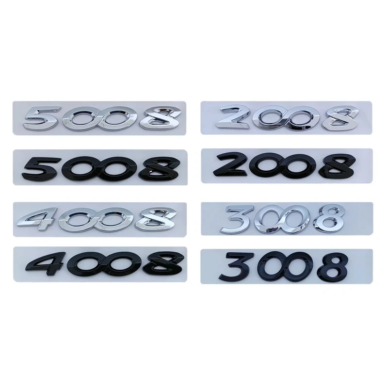 3D Abs Cromato Argento Nero Auto Posteriore Tronco Decalcomania Emblema Badge Lettere Numero Adesivo Per Peugeot 2008 3008 4008 5008 Accessori