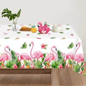Copritavolo con fiori di fenicottero hawaiano Aloha Summer Tovaglia in plastica con foglie tropicali Decorazioni per feste estive di buon compleanno 1