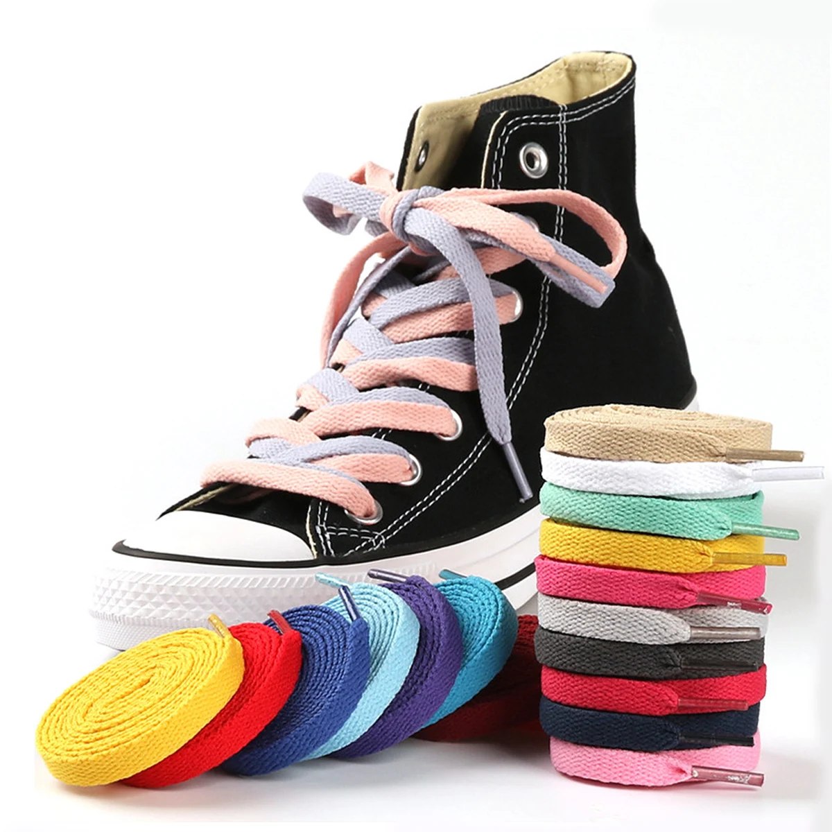 Shoe Laces 1 Pair Flat Shoelaces 5/16" Wide Flat Shoe Laces Adults & Kids Sneakers or Athletic Shoe various colors available