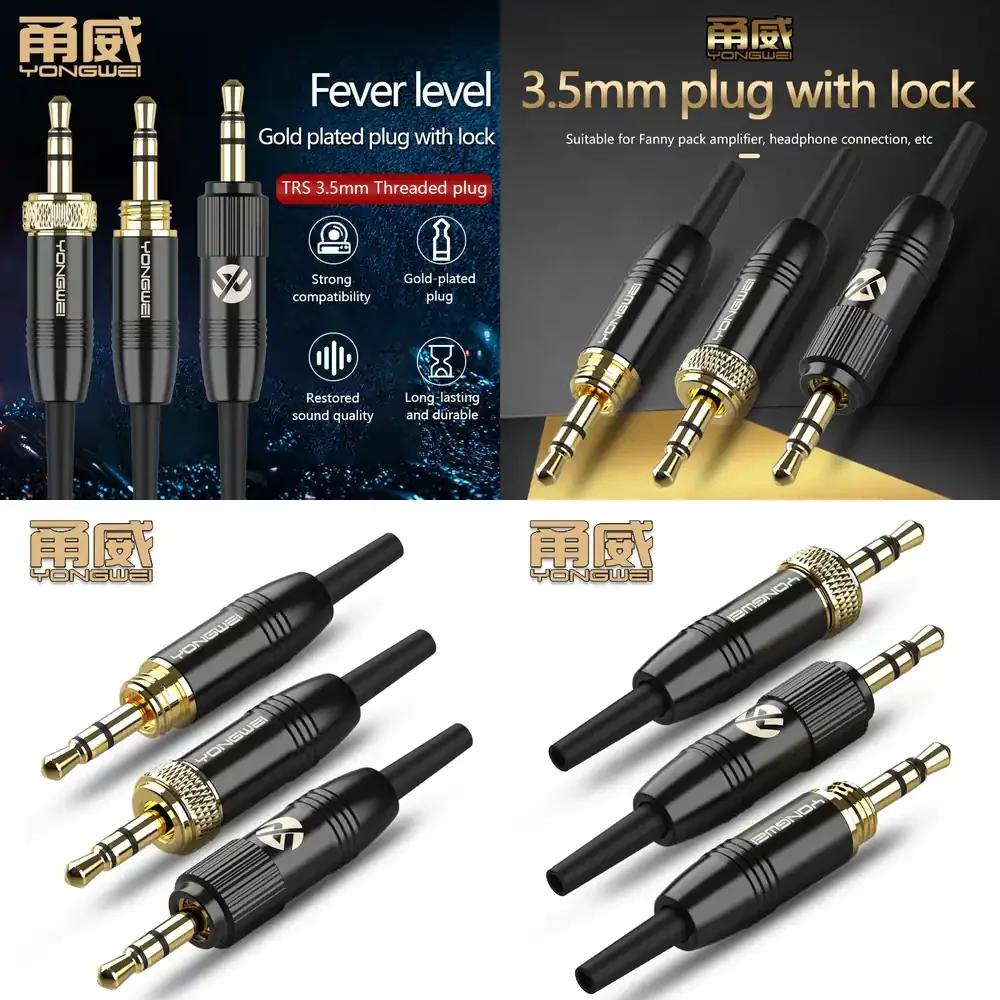 YONGWEI 금도금 3.5mm 스테레오 오디오 잭 플러그(나사 잠금 장치 포함..