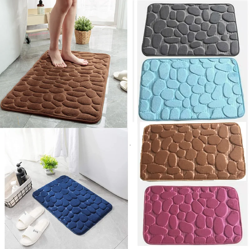 Cobblestone Embossed Bathroom Bath Mat Non-slip Carpets In Wash Basin Bathtub Side Floor Rug Shower Room Doormat Memory Foam Pad
