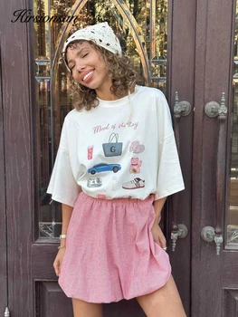 Hirsionsan Vintage Aesthetic Graphic Printed T Shirt Women Summer Cotton Soft Short Sleeve Tee Female Oversized Higt Street Tops 1