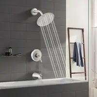 Tub Shower Faucet Set (Valve Included) with 6-Inch Rain Shower Head and Tub Spout Single-Handle Tub and Shower Trim Kit Brushed 2