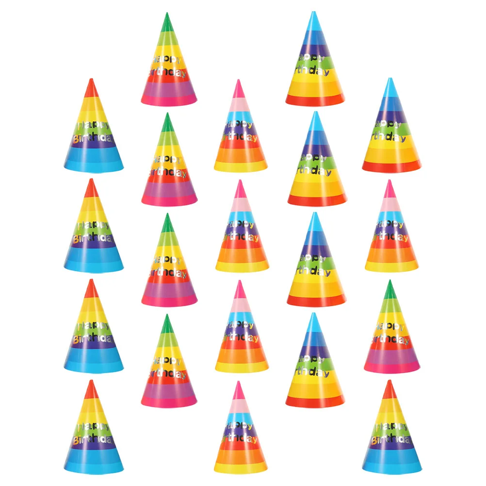 

20 Pcs Rainbow Birthday Hat Party Hats Cute Headwear Venue Setting Props Paper Cap Decorative