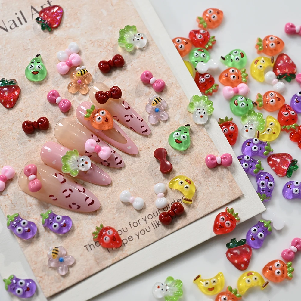 12 Stile/Box 3D Gemischte Rote Themen-Nagelkunst-Charms aus Harz: Kirsche, Erdbeere, Schleife, Blume, Strass-Nageldekorationen für DIY-Maniküre – Detail 37