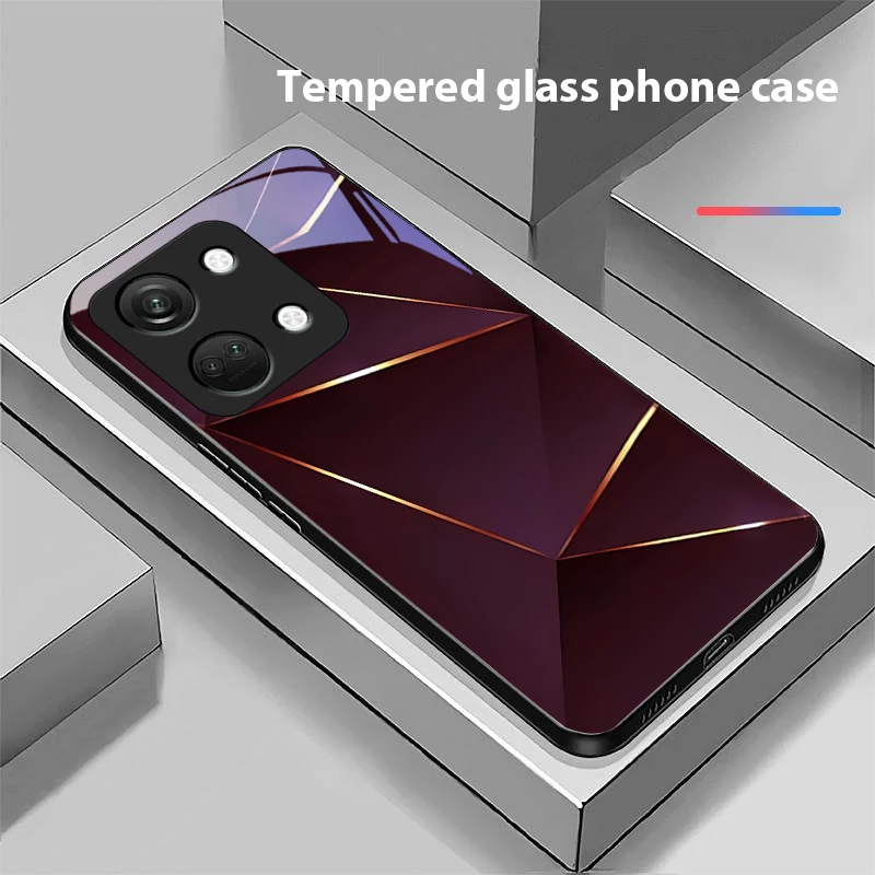 Geometric Prism Black Tempered Glass Hard Shell Phone Case