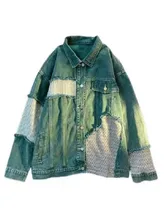 American Vintage Green Paneled Denim Jackets For Men And Women In The Fall New Ins Loose Student Versatile Jacket Top Tide 