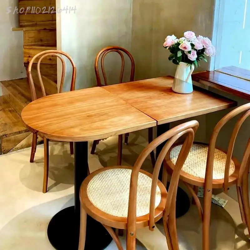 Nordic Solid Wood Dining Chair Cafe Hotel Home Leisure Back Medieval Sonet Chair French Retro Rattan