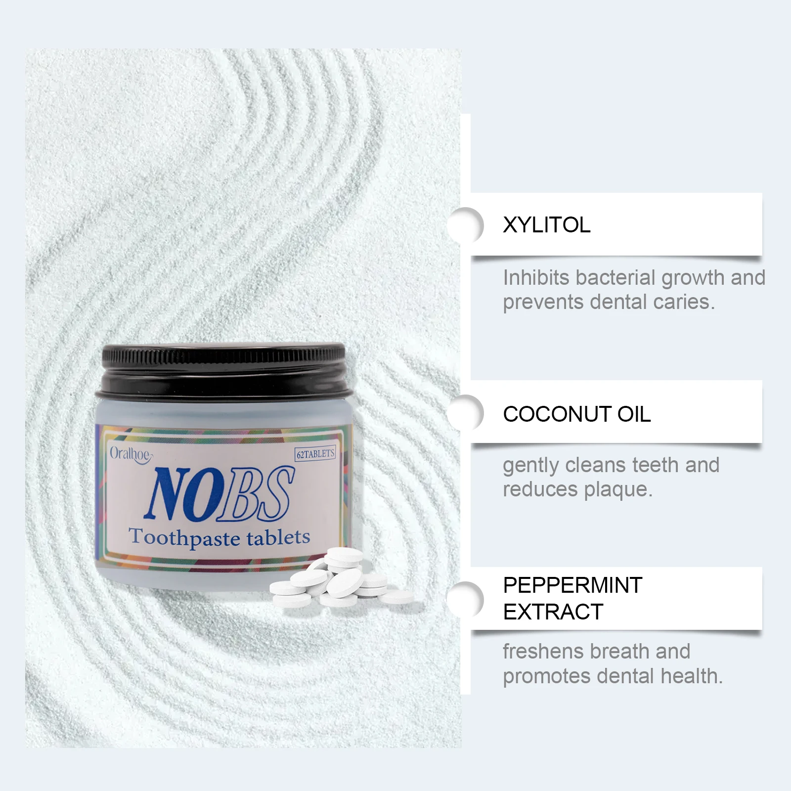 NOBS Toothpaste Tablets Chewable Dental Teeth Whitening Remove Bad Smoke Charcoal Stains Fresh Breath Travel Friendly Oral Care