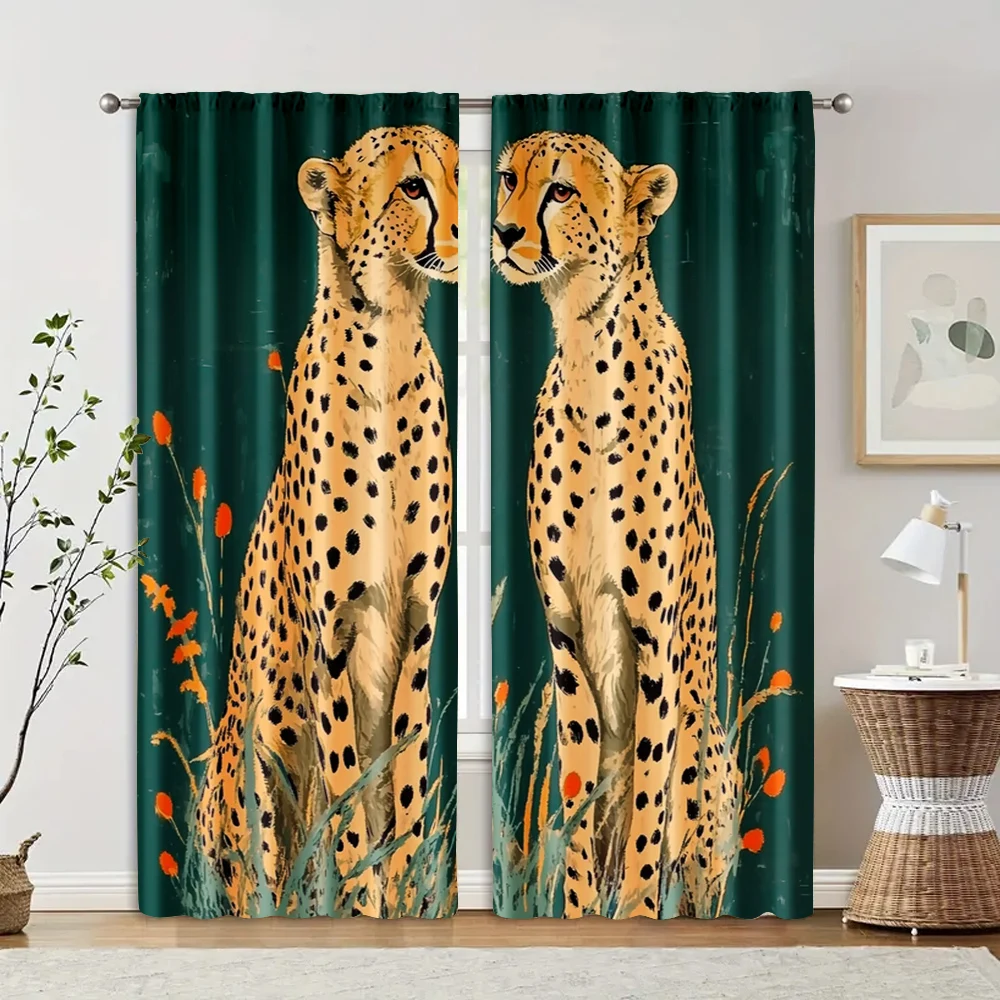 2pcs, Curtain Cloth 2D print Two lions in one Versatile 100% Polyester (without rod) Decorations Inside for Bedroom Living Room 2