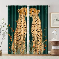 2pcs, Curtain Cloth 2D print Two lions in one Versatile 100% Polyester (without rod) Decorations Inside for Bedroom Living Room 2