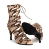 Leopard Peep Toe Boot Stilettos Jazz Dance Lady Shoes Ballroom Suede Sole Customizable Outdoor Booties Plus Size 3