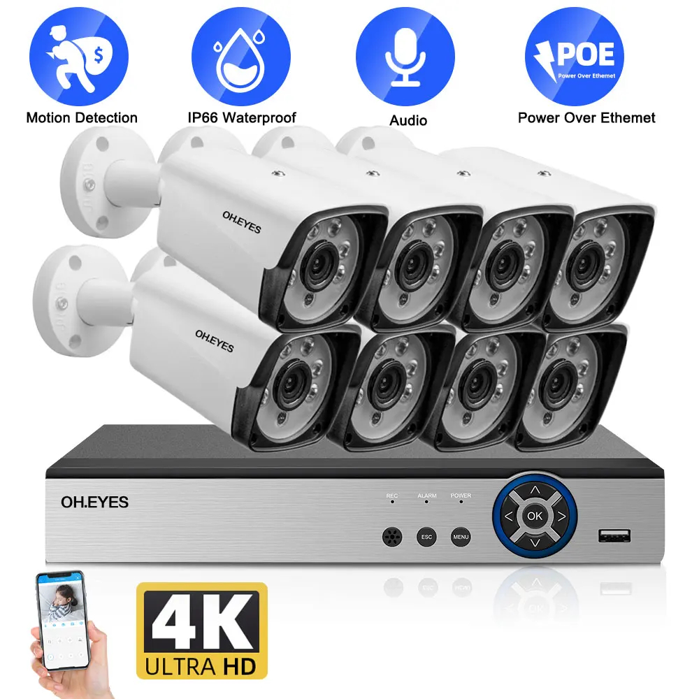 

Комплект видеонаблюдения NVR 4K 10CH, наружная Водонепроницаемая камера 8MP POE IP Bullet Set XMEYE CCTV Camera, комплект системы безопасности 8CH