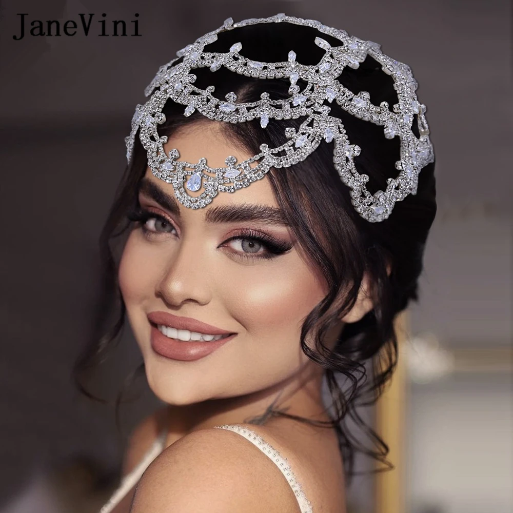 

JaneVini Fashion Flower Shape Rhinestone Bridal Headband Crown Silver/Gold Luxury Women Tiara Headdress Wedding Hair Accessories