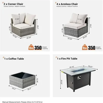 Set di mobili da giardino da 8 pezzi con tavolo per braciere, divano componibile in vimini e tavolino da caffè per giardino, set per conversazioni all'aperto. 1