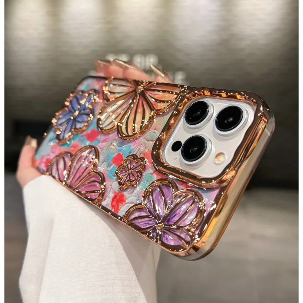 3D Flower telefonfodral för iphone 15 14 13 12 11 Pro Max Fashion Creative Färgglad mjuk silikon Stötsäker fodral_voghion.com