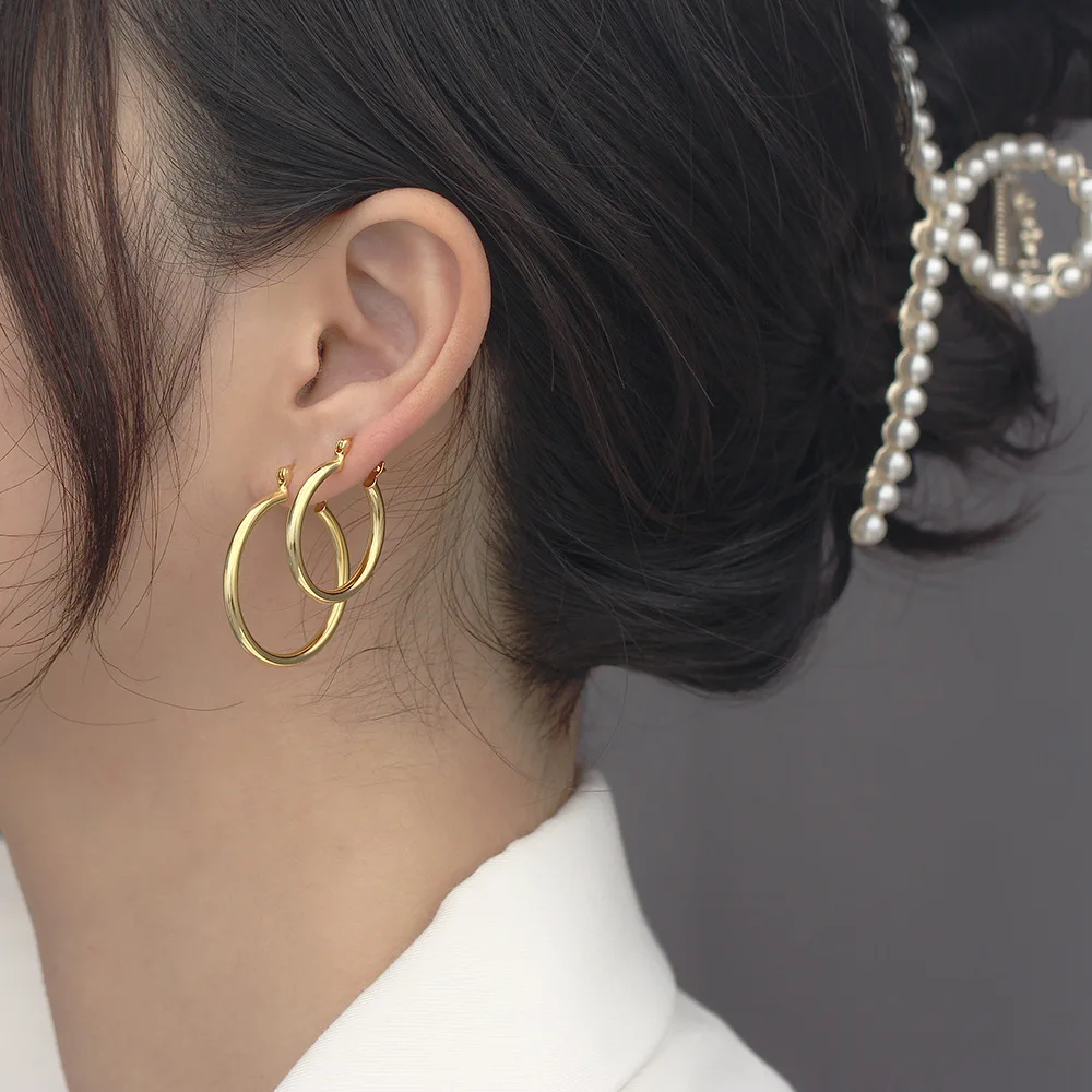 Exaggerate Big Smooth Hoop Earrings for Women 15mm20mm 25mm
