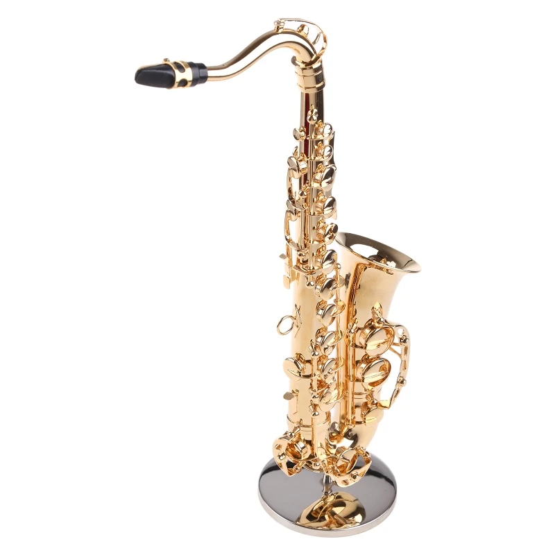 Copper Miniature Saxophone with Base Miniature Dollhouse Model Mini Alto Saxophone Tenor Home Decoration