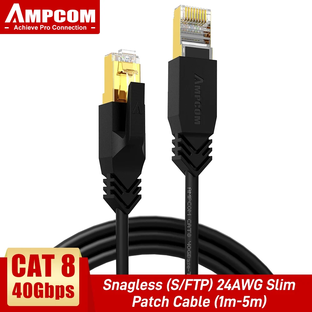 Ampcom cat 8 superfineイーサネットケーブル、cat8 40gbps  2000mhzシールドsftpパッチコードlanワイヤーケーブルコード (ルーター、pc、ラップトップ用)