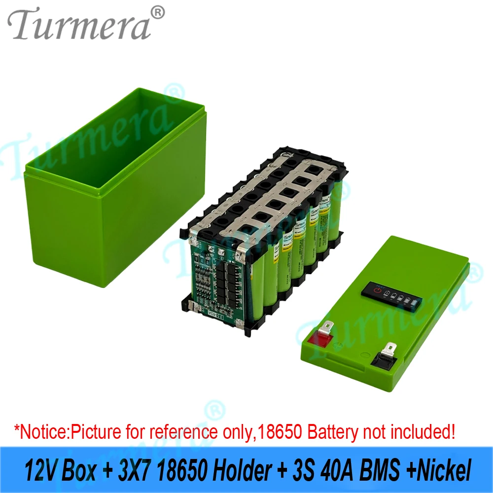 표시기가 있는 Turmera 12V 배터리 보관함 3X7 18650 배터리 홀더 40A 밸런스 BMS 납산 배터리 교체용 니켈 용접