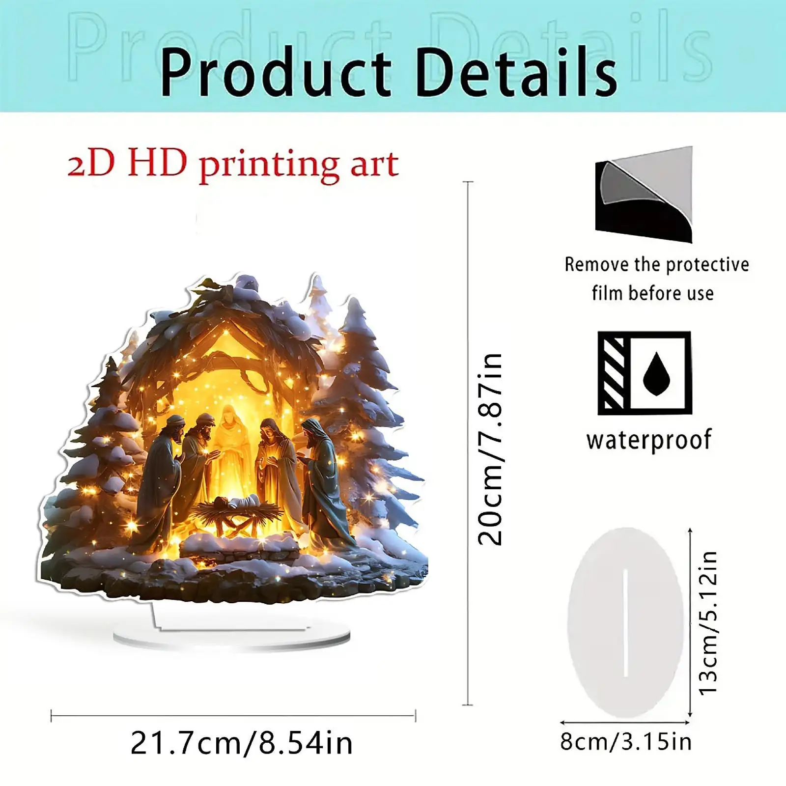 Christmas Nativity Scene Figurine Acrylic Statue Collectible Snow House Decorative Holy Family Table Ornament for Holiday