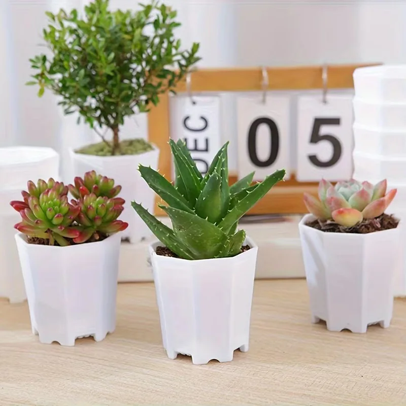 Octagonal White Plastic Flower Pots